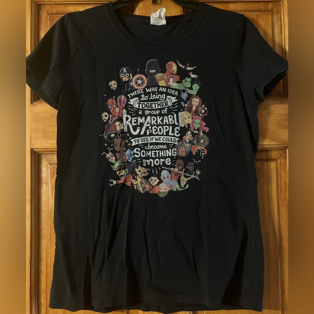 Custom Marvel Avengers Remarkable People Black Graphic T-Shirt 100% Cotton